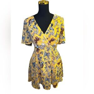 Ijoah Floral Flowy Boho Yellow Mini Dress